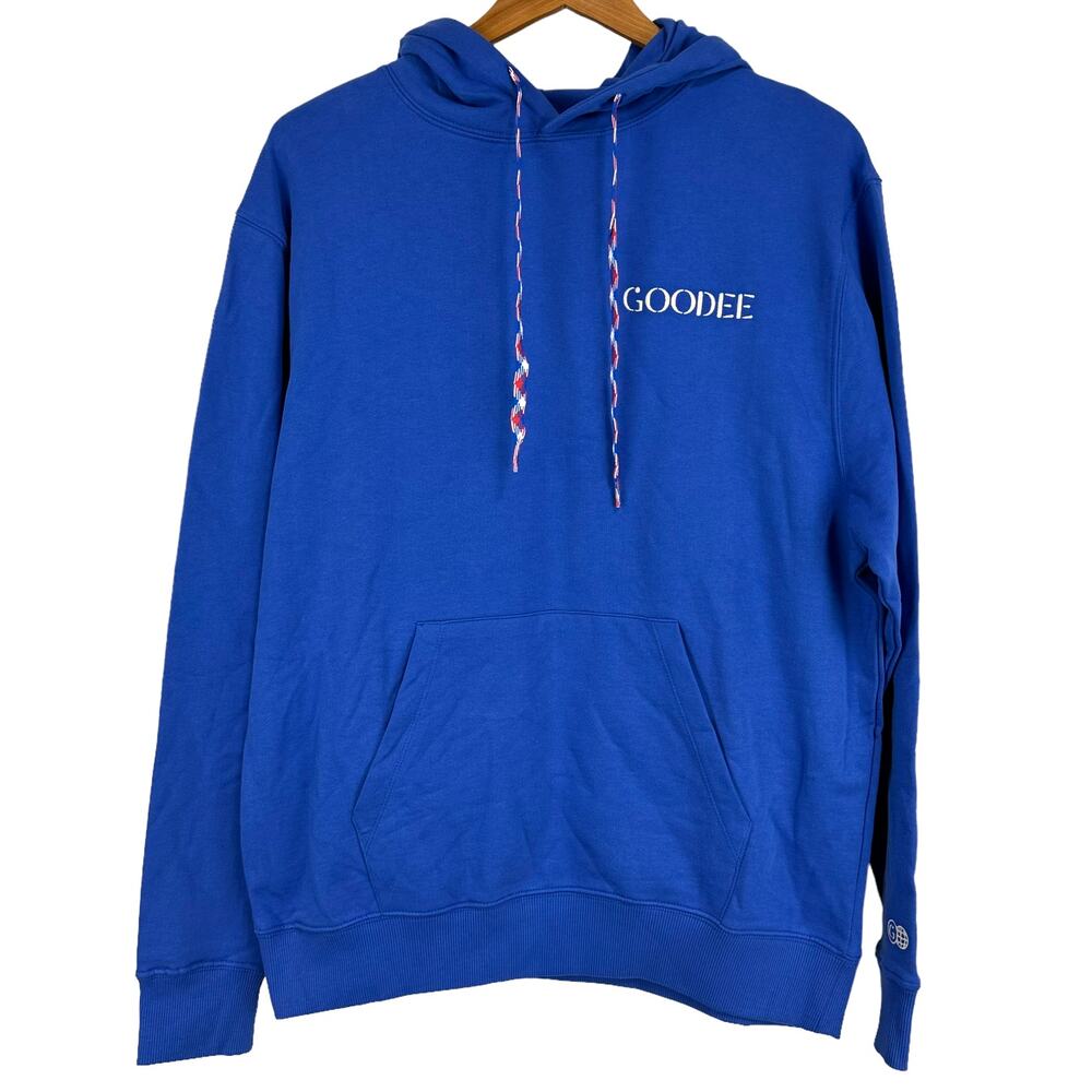 Goodee x Kotn NWT Men's Blue Pullover Drawstring Hoodie Size Small 100% Cotton